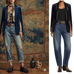 highline Navy Velvet Tuxedo Blazer Cape Statement Slit Sleeves Size 4